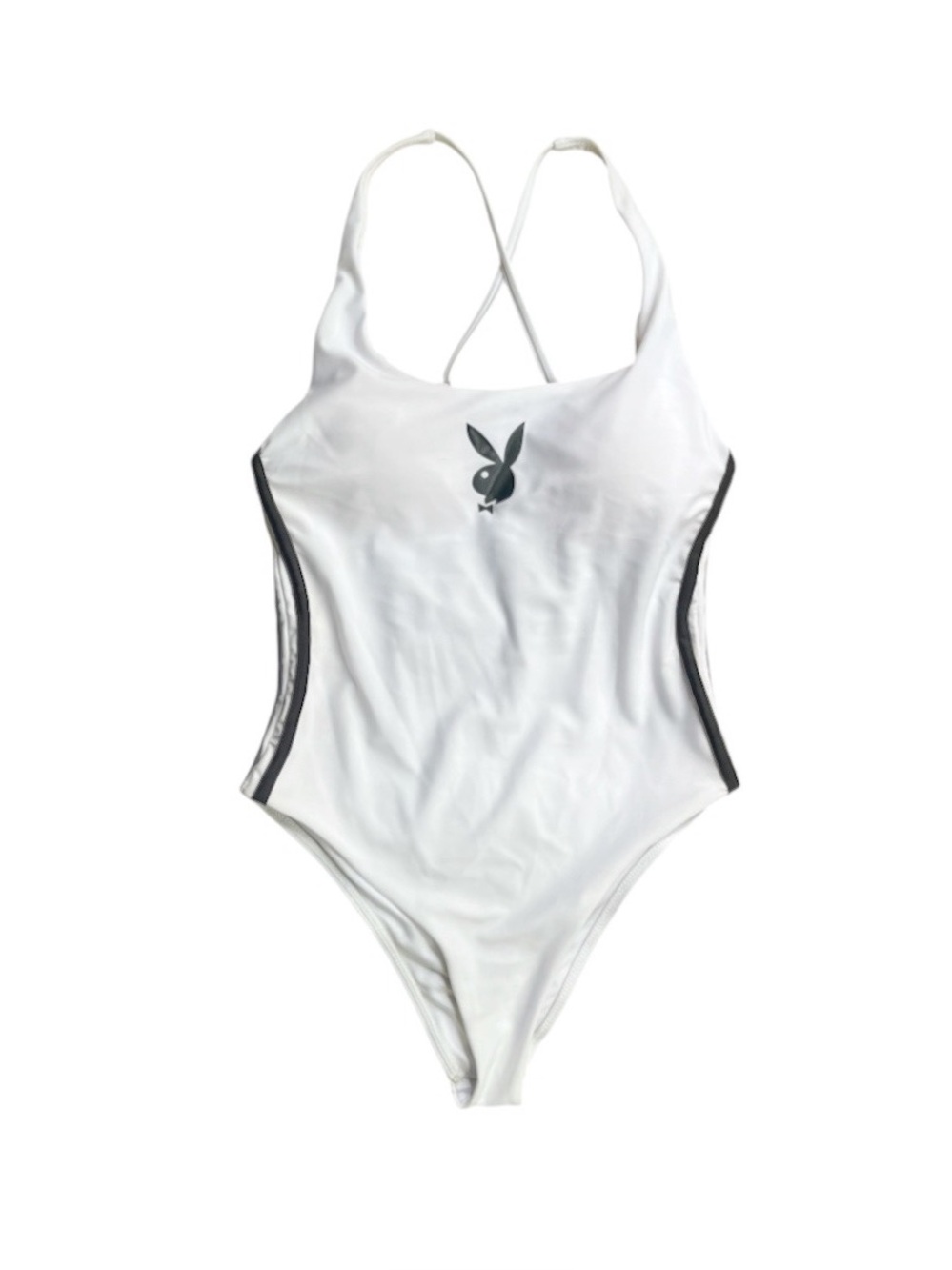 PLAYBOY White One-Piece Swimsuit with Black Accents, sz Small